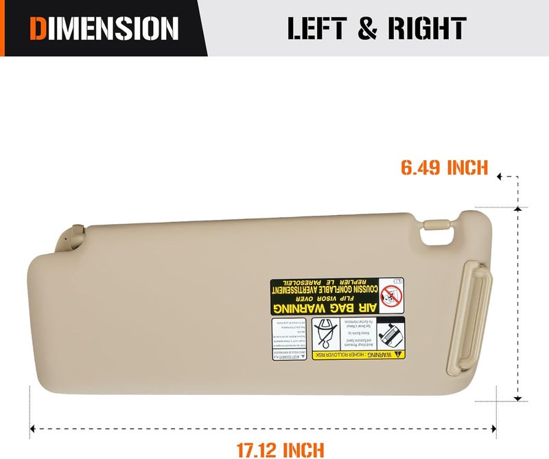 AEagle حاجب الشمس الأيسر والأيمن لسيارة تويوتا هايلاندر 2004-2007، حاجب الشمس بلون البيج للجانب السائق والراكب استبدال 74320-48260-A0 - Image 5